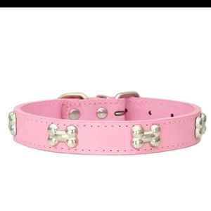 Stylish Faux Leather Dog Collar with Bone Design